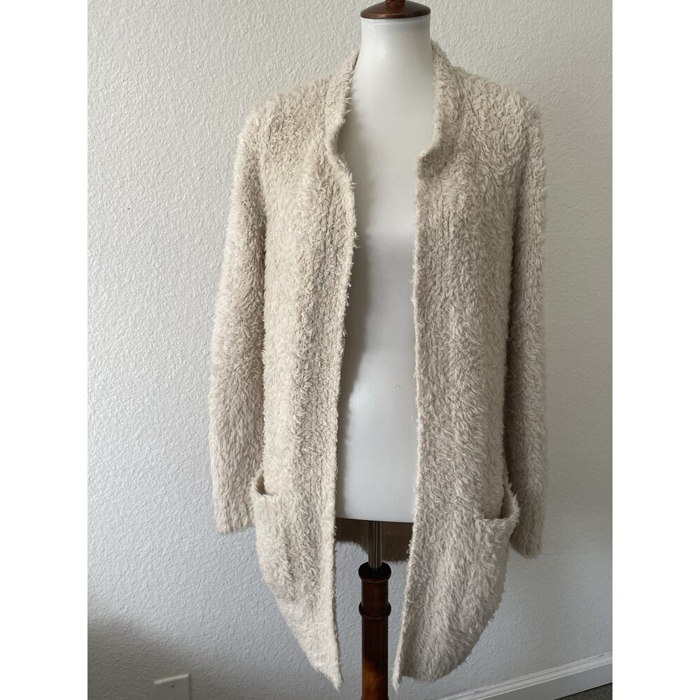 Banana Republic Cardigan Sweater Women S Open Front Fuzzy‎ Quiet Luxury Neutral